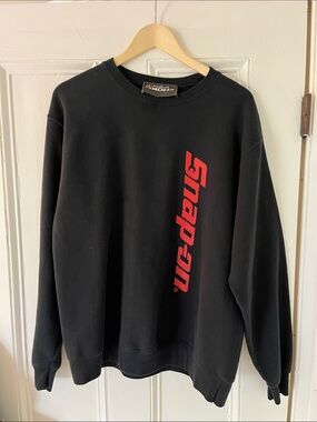 Vintage Snap-on Black Crewneck Sweater with Vertical Red Logo